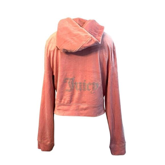 Juicy Couture Large Pink Velour Zip Up Tracksuit Jacket Hood Bling Logo NWT $115 - Picture 3 of 6